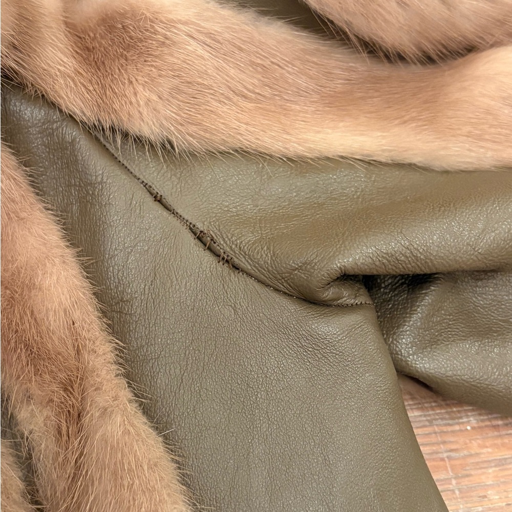 Vintage Mink Fur & Leather Coat Belted Brown Jacket - Picture 8 of 11